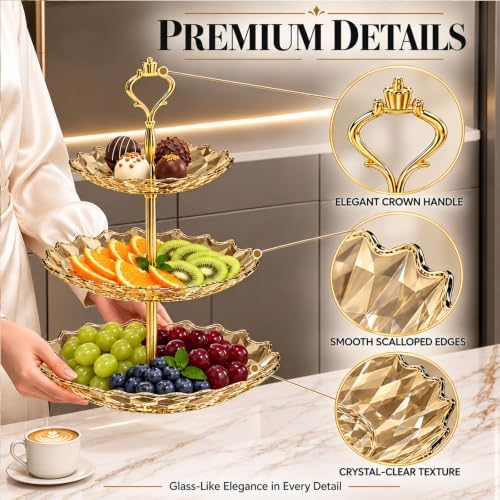 3 Tier Removable Acrylic Cupcake Stand, Dessert Display Tower for Party, Gold in Gold, alternate view 3