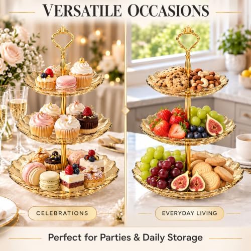3 Tier Removable Acrylic Cupcake Stand, Dessert Display Tower for Party, Gold in Gold, alternate view 4