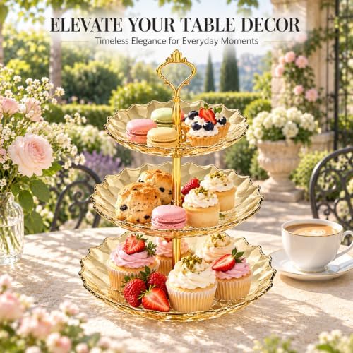 3 Tier Removable Acrylic Cupcake Stand, Dessert Display Tower for Party, Gold in Gold, alternate view 5