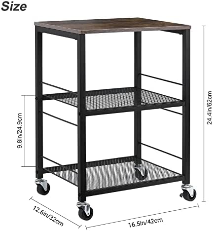 3 Tier Rolling Cart, Kitchen Carts on Wheels Utility Cart for Home, alternate view 3