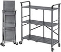 3 Tier Rolling Cart, Metal Utility Cart on Wheels, Grey in Grey