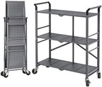 3 Tier Rolling Cart, Metal Utility Cart on Wheels, Grey in Grey