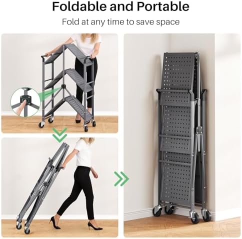 3 Tier Rolling Cart, Metal Utility Cart on Wheels, Grey in Grey, alternate view 5