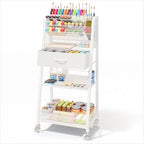 3 Tier Rolling Cart - Metal Utility Cart with Storage Drawer and Wheels, Versatile Art & Craft Organizer for
