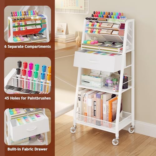 3 Tier Rolling Cart - Metal Utility Cart with Storage Drawer and Wheels, Versatile Art & Craft Organizer for, alternate view