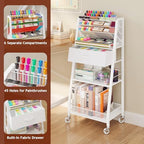 3 Tier Rolling Cart - Metal Utility Cart with Storage Drawer and Wheels, Versatile Art & Craft Organizer for, alternate view
