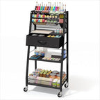 3 Tier Rolling Cart - Metal Utility Cart with Storage Drawer and Wheels, Versatile Art & Craft Organizer for