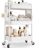 3 Tier Rolling Cart, Metal Utility Storage Cart with Pegboard, White in White