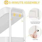 3 Tier Rolling Cart, Metal Utility Storage Cart with Pegboard, White in White, alternate view 5