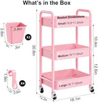 3 Tier Rolling Cart Metal with Lockable Wheels, Pink Baby Diaper Caddy Carts, alternate view 2