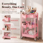 3 Tier Rolling Cart Metal with Lockable Wheels, Pink Baby Diaper Caddy Carts, alternate view 4