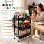 3 Tier Rolling Cart Metal with Wheels, Black Three Tiered Dorm Storage Carts, alternate view 4