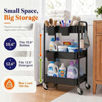3 Tier Rolling Cart Metal with Wheels, Black Three Tiered Dorm Storage Carts, alternate view 5