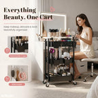 3 Tier Rolling Cart Metal with Wheels, Black Three Tiered Dorm Storage Carts, alternate view 6