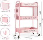 3 Tier Rolling Cart Storage Organizer, Metal Rolling Utility Cart with Wheels, Hooks & Bins Esthetician Craft, alternate view