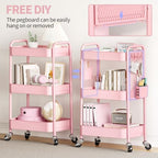 3 Tier Rolling Cart Storage Organizer, Metal Rolling Utility Cart with Wheels, Hooks & Bins Esthetician Craft, alternate view