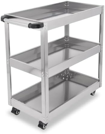 3-Tier Rolling Cart Utility Cart Stainless Steel Kitchen Cart, 330 Lbs Load Capacity, Heavy Duty Rolling Tool