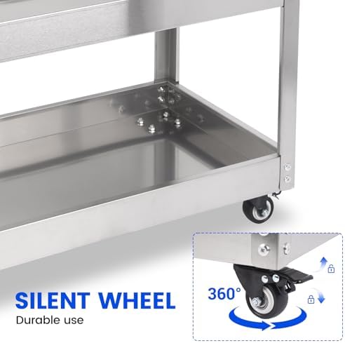 3-Tier Rolling Cart Utility Cart Stainless Steel Kitchen Cart, 330 Lbs Load Capacity, Heavy Duty Rolling Tool, alternate view
