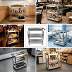 3-Tier Rolling Cart Utility Cart Stainless Steel Kitchen Cart, 330 Lbs Load Capacity, Heavy Duty Rolling Tool, alternate view