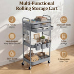 3 Tier Rolling Cart with 2 Drawers, Metal Utility Storage Carts with Wheels, alternate view 3