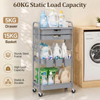 3 Tier Rolling Cart with 2 Drawers, Metal Utility Storage Carts with Wheels, alternate view 4