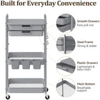 3 Tier Rolling Cart with 2 Drawers, Metal Utility Storage Carts with Wheels, alternate view 5