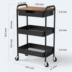3 Tier Rolling Cart with Drawer, Metal Utility Cart with Table Top, alternate view 3