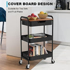 3 Tier Rolling Cart with Drawer, Metal Utility Cart with Table Top, alternate view 5