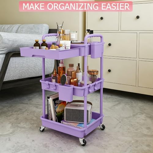 3 Tier Rolling Cart with Drawer, Utility Storage Cart on Wheels for Kitchen, Bathroom, Living Room, alternate view 7