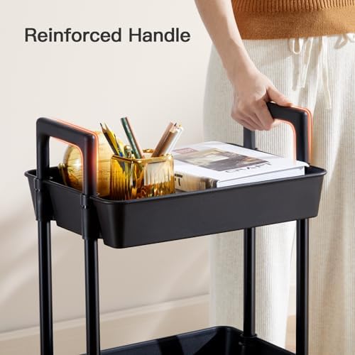 3 Tier Rolling Cart with Handle & Wheels for Storage, Black in Black, alternate view 6