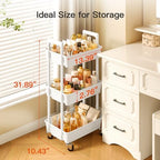 3 Tier Rolling Cart with Handle & Wheels for Storage, White in White, alternate view 3