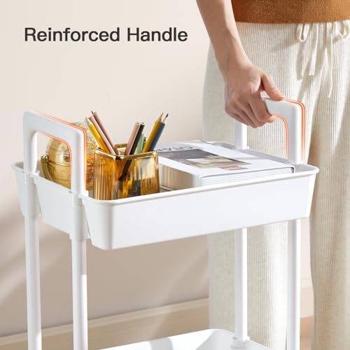 3 Tier Rolling Cart with Handle & Wheels for Storage, White in White, alternate view 5