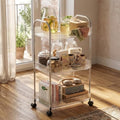3 Tier Rolling Cart with Lockable Wheels, Clear Acrylic Utility Trolley with Handle, Heavy-Duty Storage