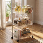 3 Tier Rolling Cart with Lockable Wheels, Clear Acrylic Utility Trolley with Handle, Heavy-Duty Storage