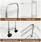 3 Tier Rolling Cart with Lockable Wheels, Clear Acrylic Utility Trolley with Handle, Heavy-Duty Storage, alternate view 4