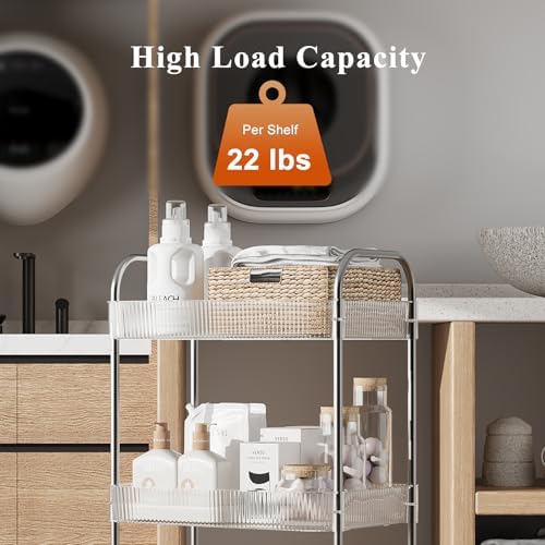 3 Tier Rolling Cart with Lockable Wheels, Clear Acrylic Utility Trolley with Handle, Heavy-Duty Storage, alternate view 5