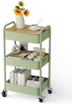 3 Tier Rolling Cart with Table top, Metal Rolling Utility Cart, Sturdy Storage Organizer Cart with Locking