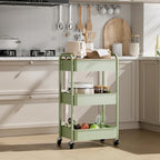 3 Tier Rolling Cart with Table top, Metal Rolling Utility Cart, Sturdy Storage Organizer Cart with Locking, alternate view 2