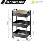 3-Tier Rolling Cart with Table Top, Metal Utility Cart on Wheels, alternate view 3