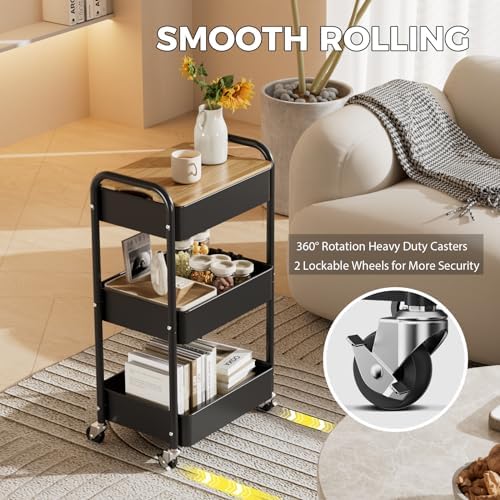 3-Tier Rolling Cart with Table Top, Metal Utility Cart on Wheels, alternate view 6