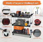 3-Tier Rolling Cart with Wheels, Heavy-Duty Plastic Utility Cart with 2 Lockable Wheels, Food Cart with 510 lbs, alternate