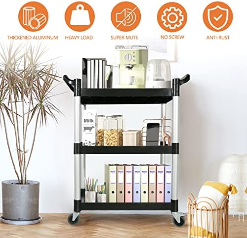 3-Tier Rolling Cart with Wheels, Heavy-Duty Plastic Utility Cart with 2 Lockable Wheels, Food Cart with 510 lbs, alternate