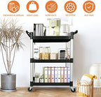 3-Tier Rolling Cart with Wheels, Heavy-Duty Plastic Utility Cart with 2 Lockable Wheels, Food Cart with 510 lbs, alternate