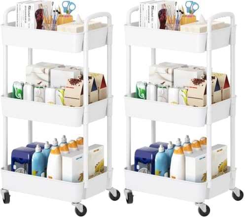 3-Tier Rolling Cart with Wheels, Multifunction Utility Storage Carts, Kitchen Storage Organizer, Mobile Shelving