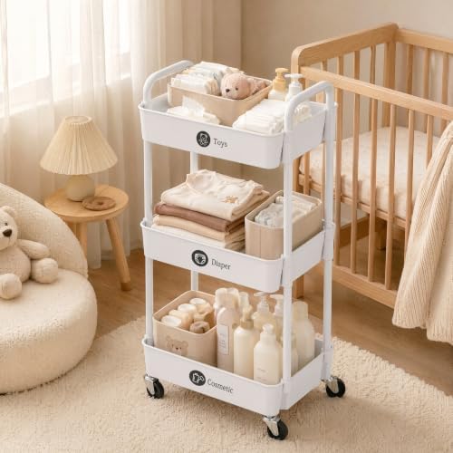 3-Tier Rolling Cart with Wheels, Multifunction Utility Storage Carts, Kitchen Storage Organizer, Mobile Shelving, alternate