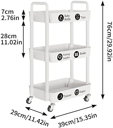 3-Tier Rolling Cart with Wheels, Multifunction Utility Storage Carts, Kitchen Storage Organizer, Mobile Shelving, alternate