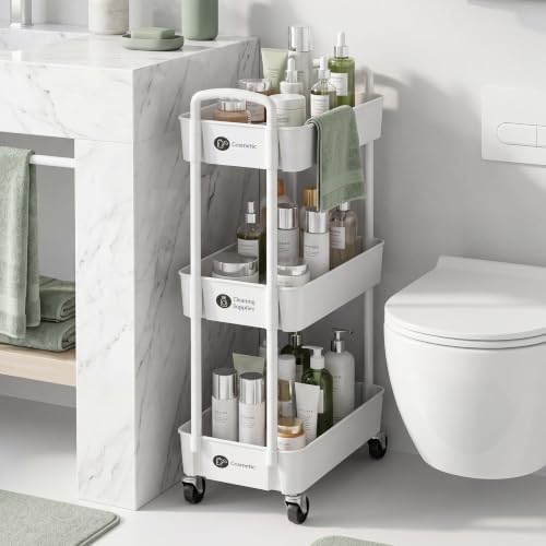 3-Tier Rolling Cart with Wheels, Multifunction Utility Storage Carts, Kitchen Storage Organizer, Mobile Shelving, alternate