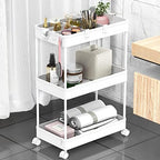 3 Tier Rolling Cart with Wheels, Storage Craft Art Trolley Organizer Serving, 3 Hanging Baskets Easy Assembly