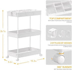 3 Tier Rolling Cart with Wheels, Storage Craft Art Trolley Organizer Serving, 3 Hanging Baskets Easy Assembly, alternate view