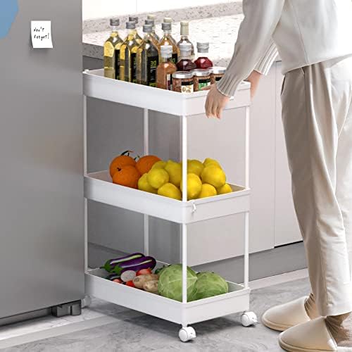 3 Tier Rolling Cart with Wheels, Storage Craft Art Trolley Organizer Serving, 3 Hanging Baskets Easy Assembly, alternate view
